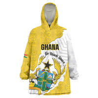 Custom Ghana Football Wearable Blanket Hoodie 2026 Go Black Stars Yellow Adinkra Pattern - Wonder Print Shop