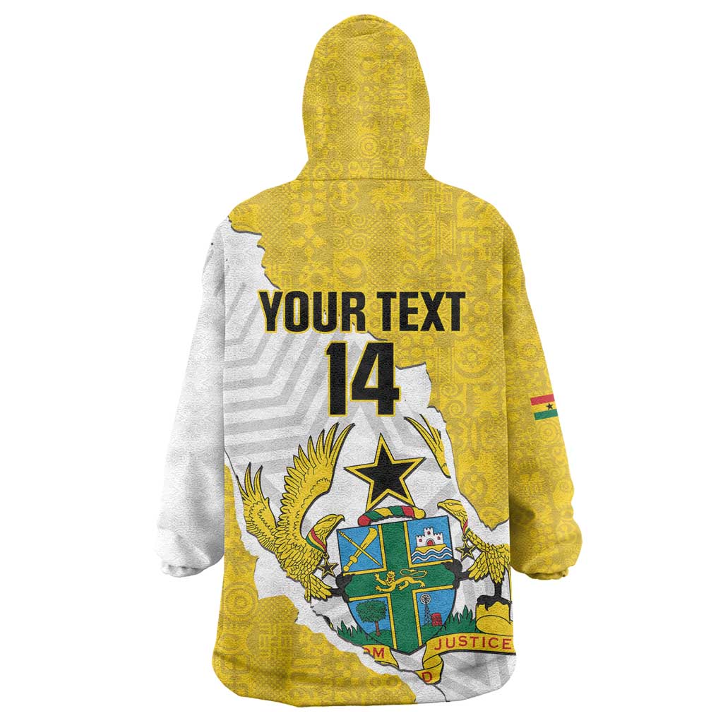Custom Ghana Football Wearable Blanket Hoodie 2026 Go Black Stars Yellow Adinkra Pattern - Wonder Print Shop