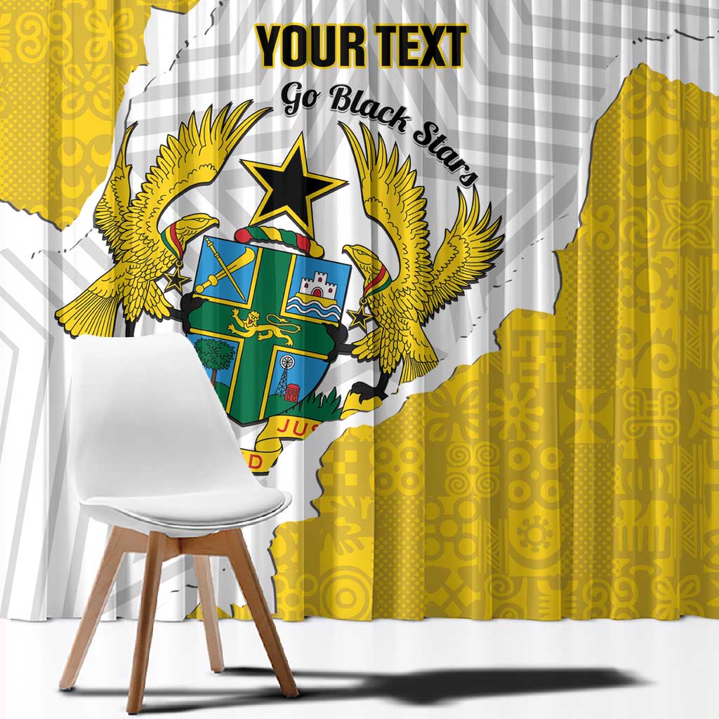 Custom Ghana Football Window Curtain 2026 Go Black Stars Yellow Adinkra Pattern - Wonder Print Shop