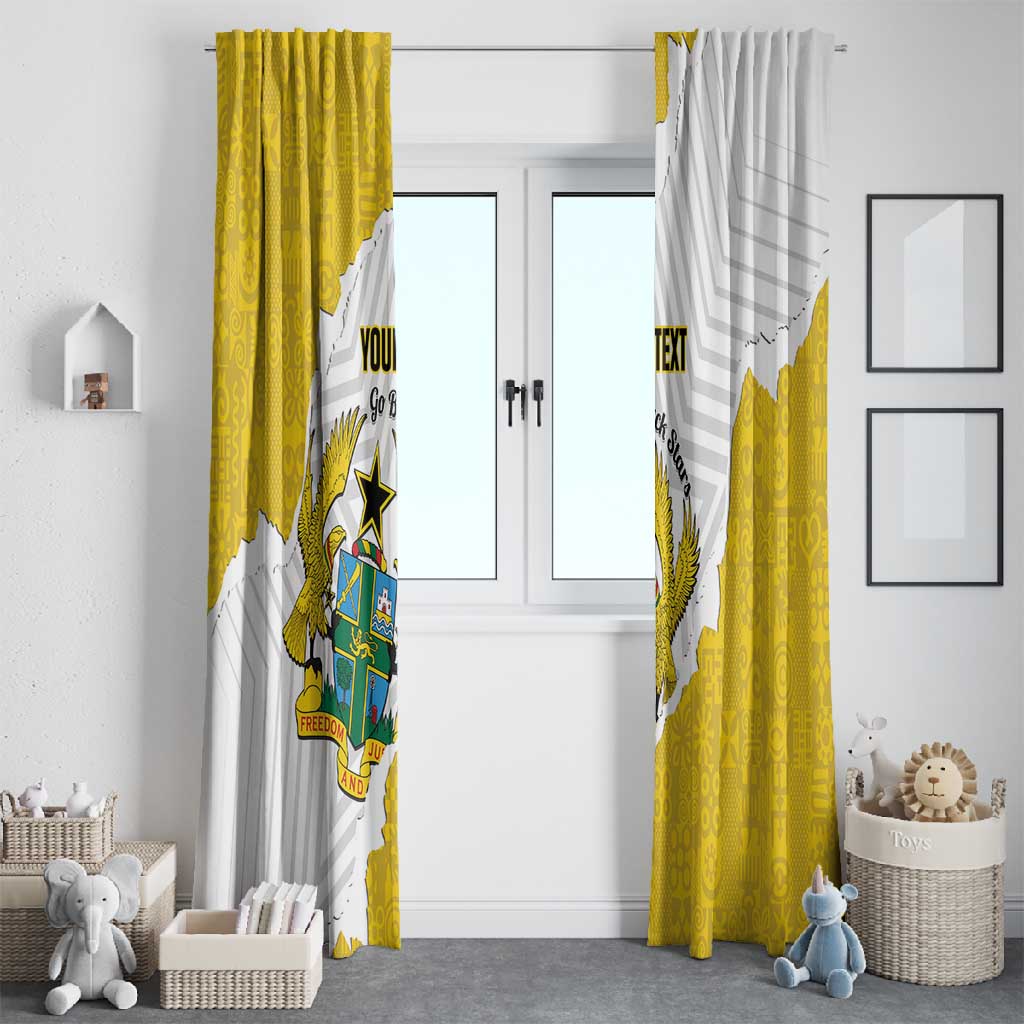 Custom Ghana Football Window Curtain 2026 Go Black Stars Yellow Adinkra Pattern - Wonder Print Shop