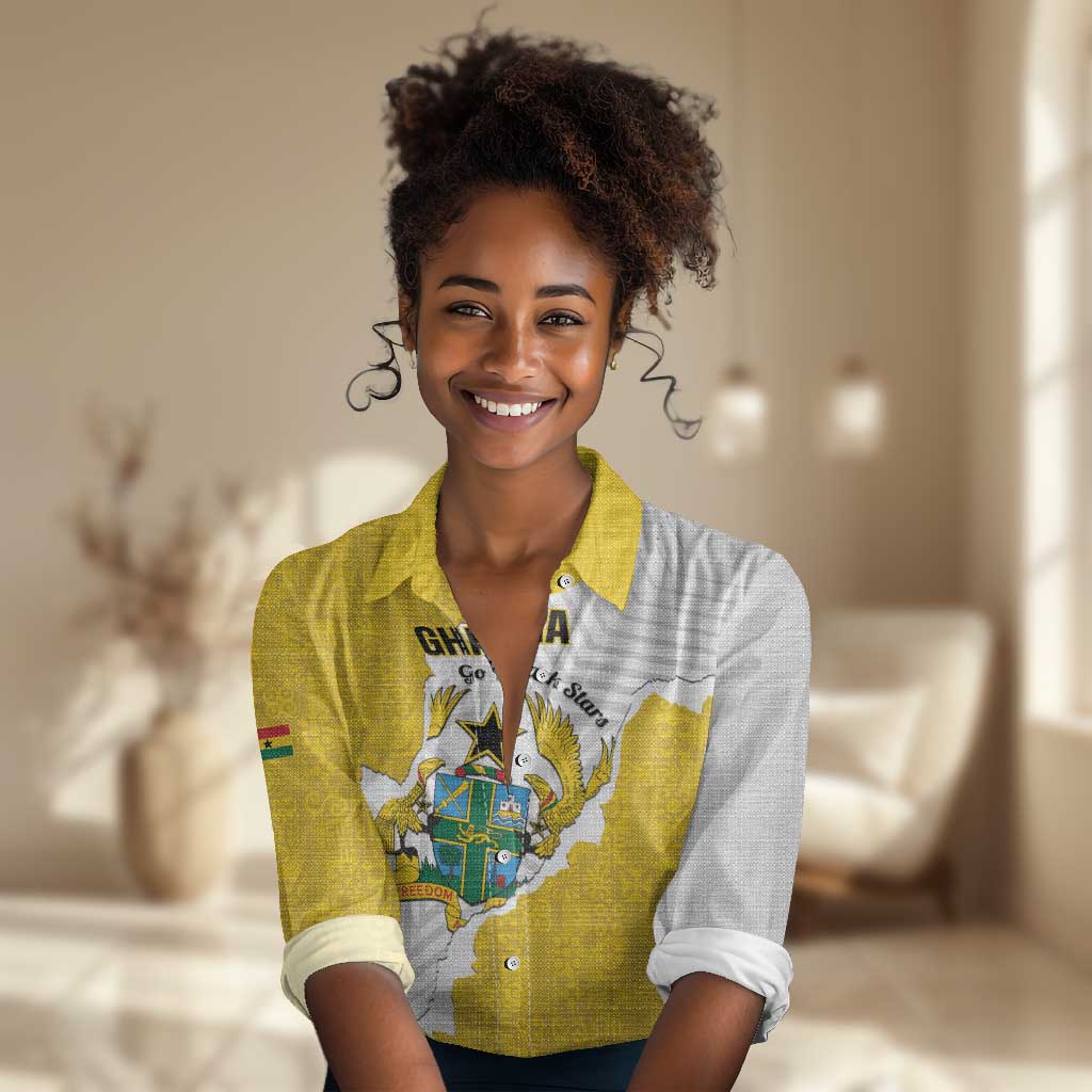 Custom Ghana Football Women Casual Shirt 2026 Go Black Stars Yellow Adinkra Pattern - Wonder Print Shop