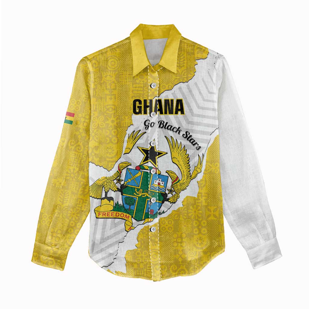 Custom Ghana Football Women Casual Shirt 2026 Go Black Stars Yellow Adinkra Pattern - Wonder Print Shop