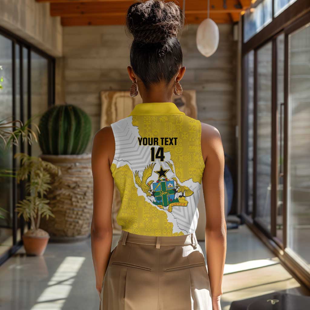 Custom Ghana Football Women Sleeveless Polo Shirt 2026 Go Black Stars Yellow Adinkra Pattern - Wonder Print Shop