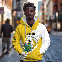 Custom Ghana Football Zip Hoodie 2026 Go Black Stars Yellow Adinkra Pattern - Wonder Print Shop