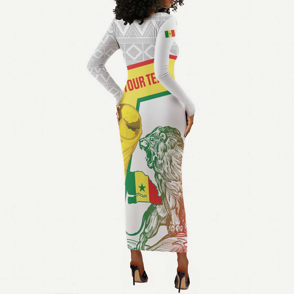 Personalized Senegal Football Long Sleeve Bodycon Dress 2026 Come On Lions de la Teranga - Wonder Print Shop
