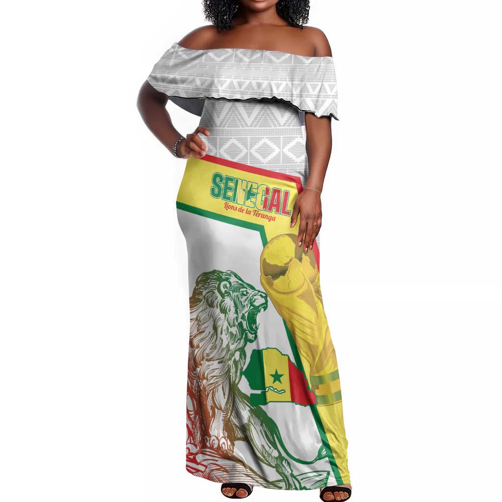 Personalized Senegal Football Off Shoulder Maxi Dress 2026 Come On Lions de la Teranga - Wonder Print Shop