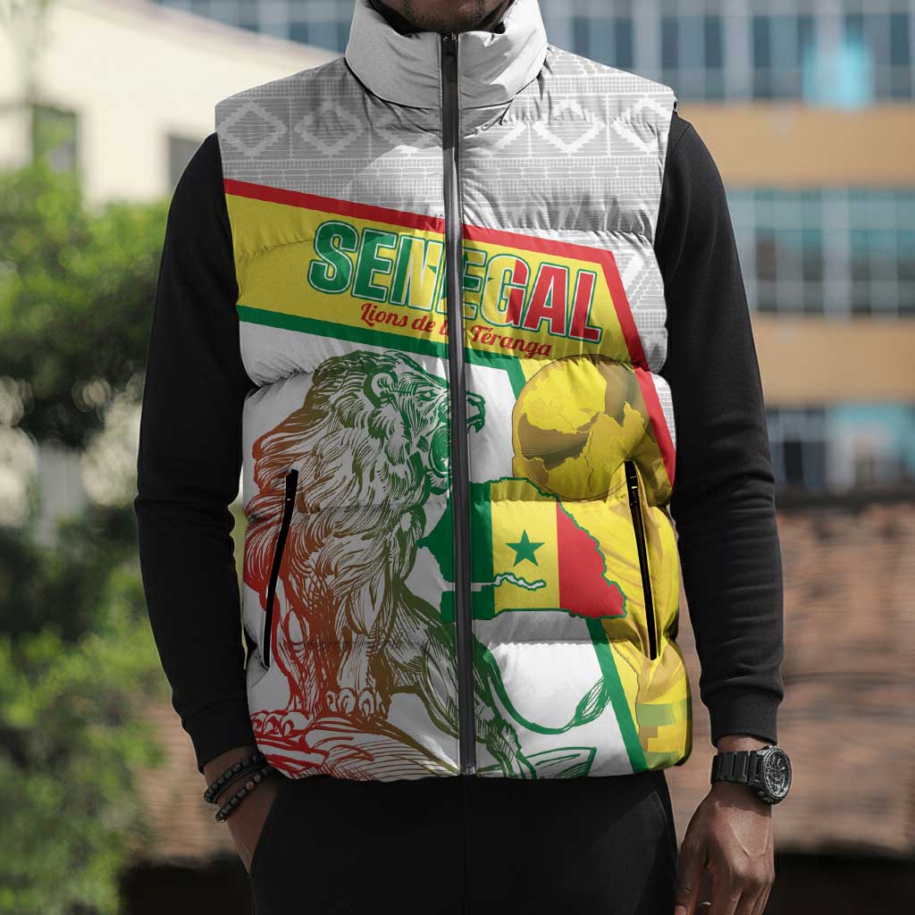 Personalized Senegal Football Sleeveless Puffer Jacket 2026 Come On Lions de la Teranga - Wonder Print Shop