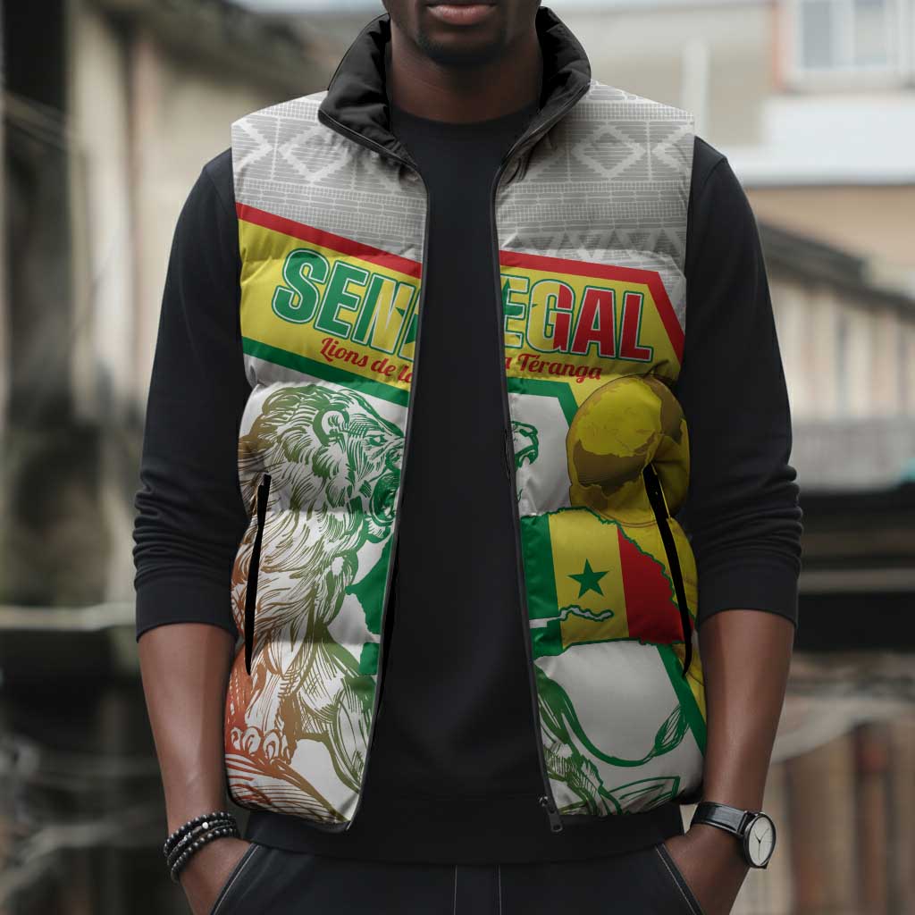 Personalized Senegal Football Sleeveless Puffer Jacket 2026 Come On Lions de la Teranga - Wonder Print Shop