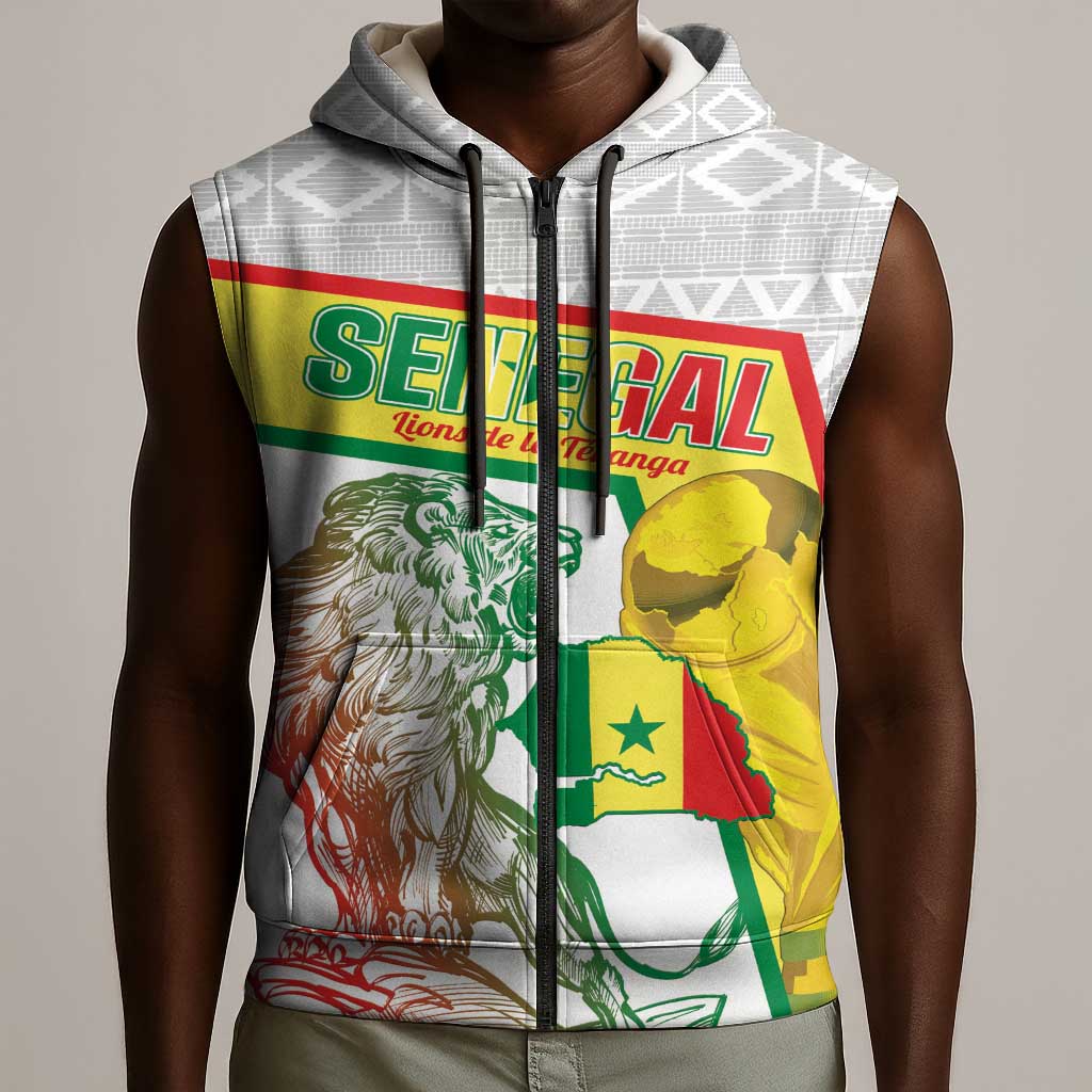 Personalized Senegal Football Sleeveless Zip Hoodie 2026 Come On Lions de la Teranga - Wonder Print Shop