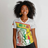 Personalized Senegal Football Women V-Neck T-Shirt 2026 Come On Lions de la Teranga LT14