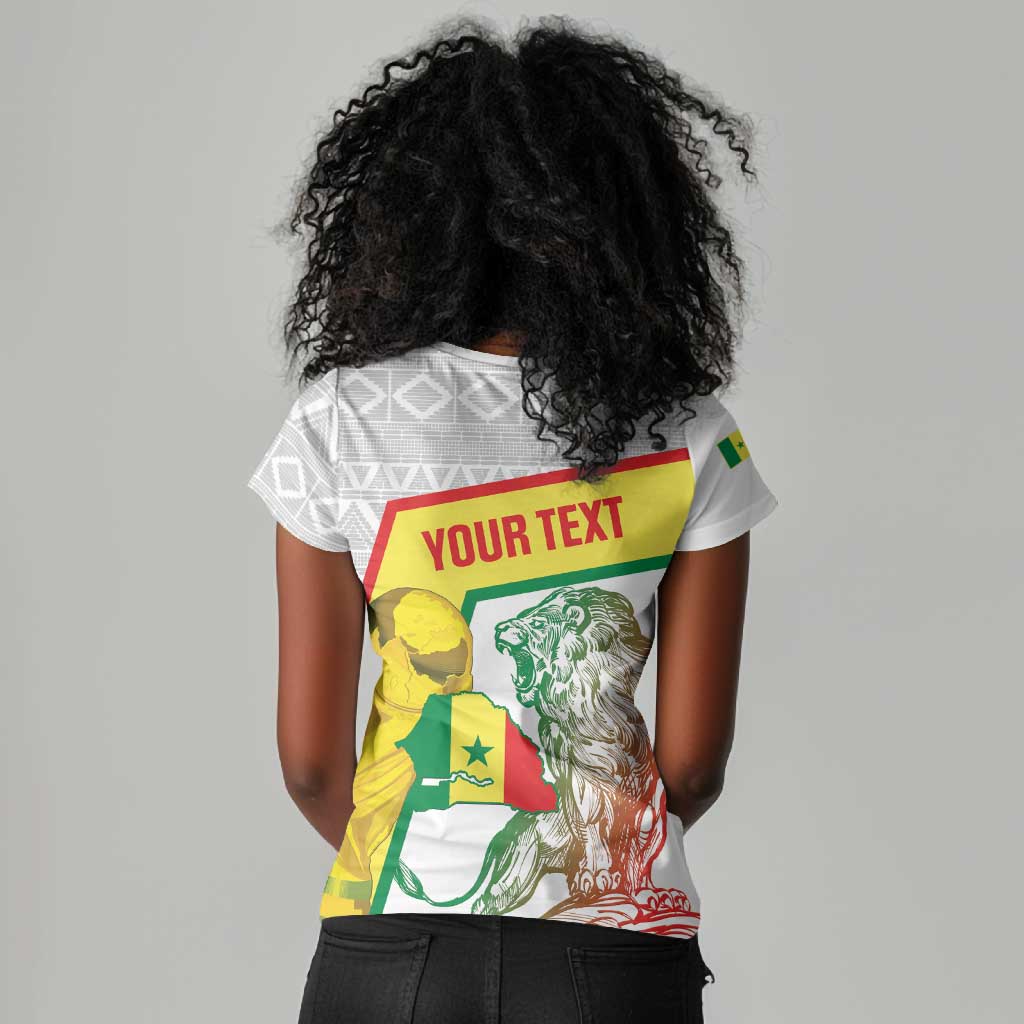 Personalized Senegal Football Women V-Neck T-Shirt 2026 Come On Lions de la Teranga LT14