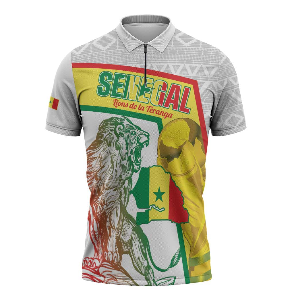 Personalized Senegal Football Zipper Polo Shirt 2026 Come On Lions de la Teranga - Wonder Print Shop