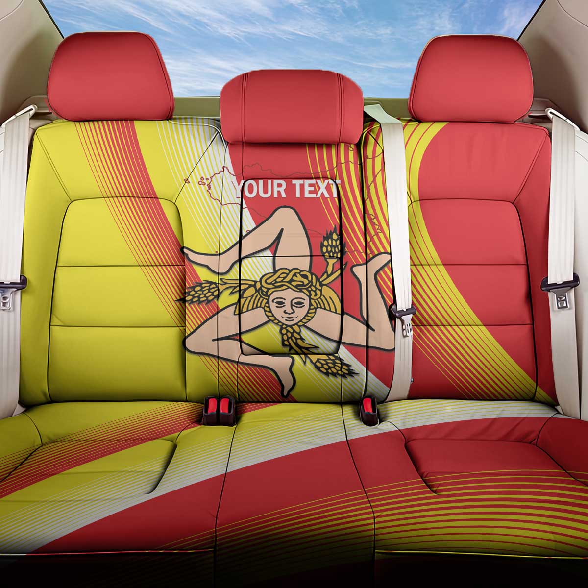 Personalized Sicilia La Trinacria Back Car Seat Cover Sicilian Map Flag Color