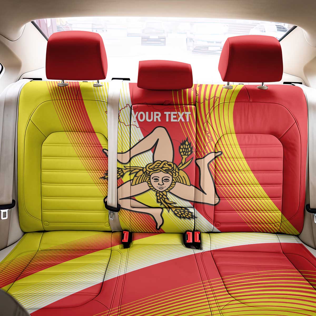 Personalized Sicilia La Trinacria Back Car Seat Cover Sicilian Map Flag Color