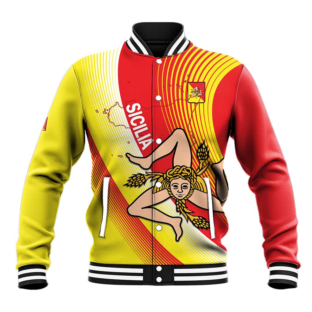 Personalized Sicilia La Trinacria Baseball Jacket Sicilian Map Flag Color