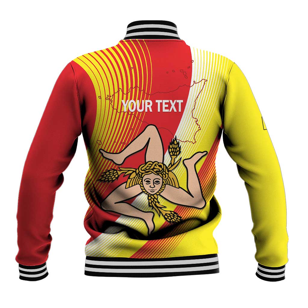 Personalized Sicilia La Trinacria Baseball Jacket Sicilian Map Flag Color