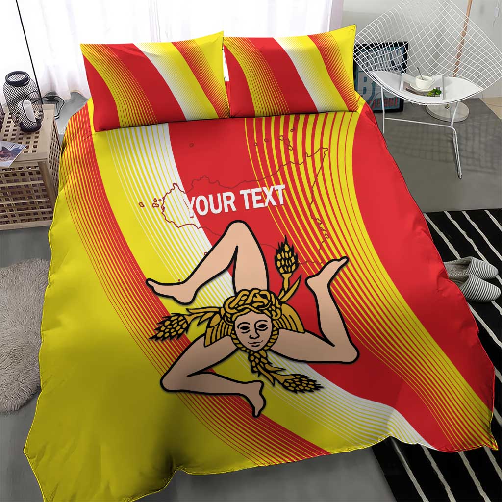 Personalized Sicilia La Trinacria Bedding Set Sicilian Map Flag Color