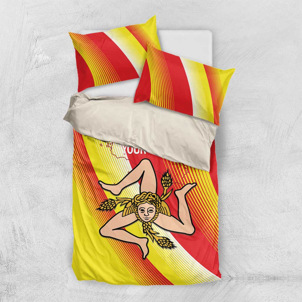 Personalized Sicilia La Trinacria Bedding Set Sicilian Map Flag Color