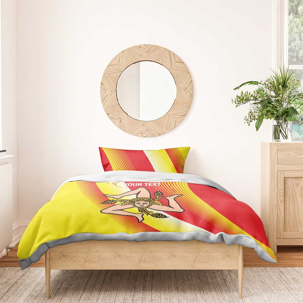 Personalized Sicilia La Trinacria Bedding Set Sicilian Map Flag Color