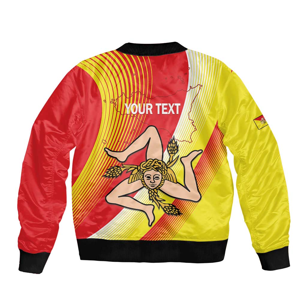 Personalized Sicilia La Trinacria Bomber Jacket Sicilian Map Flag Color