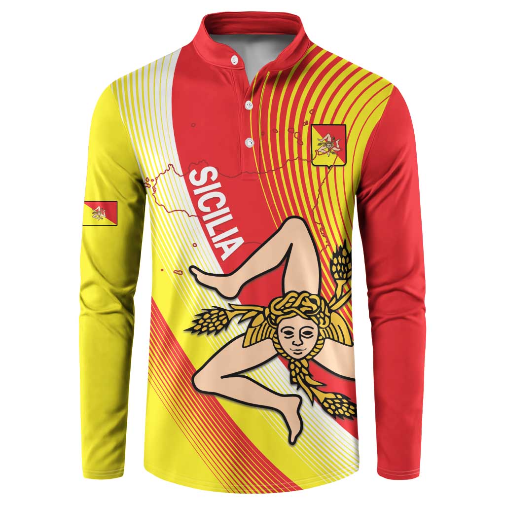 Personalized Sicilia La Trinacria Button Sweatshirt Sicilian Map Flag Color