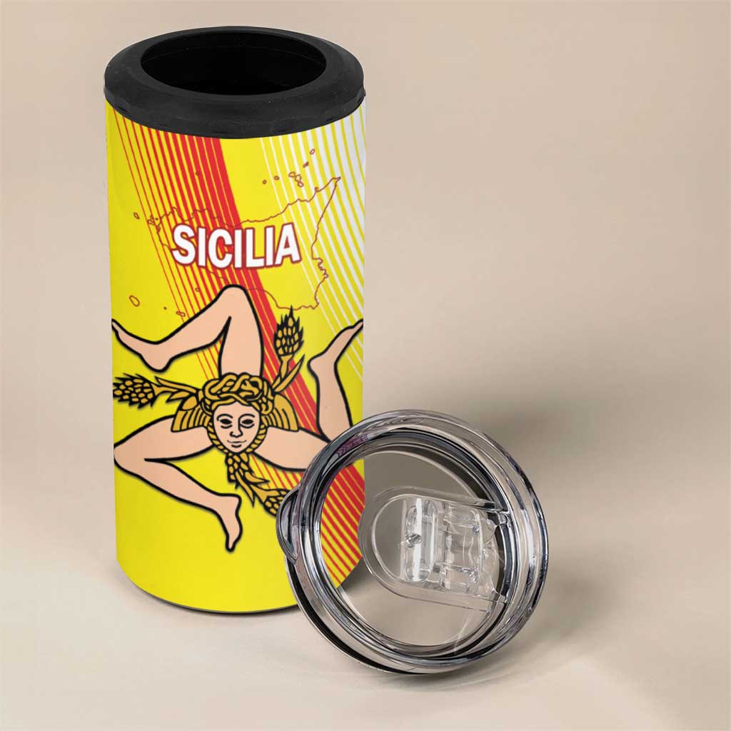 Personalized Sicilia La Trinacria 4 in 1 Can Cooler Tumbler Sicilian Map Flag Color