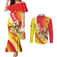 Personalized Sicilia La Trinacria Couples Matching Mermaid Dress and Long Sleeve Button Shirt Sicilian Map Flag Color