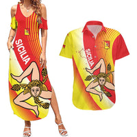 Personalized Sicilia La Trinacria Couples Matching Summer Maxi Dress and Hawaiian Shirt Sicilian Map Flag Color