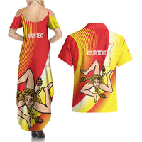 Personalized Sicilia La Trinacria Couples Matching Summer Maxi Dress and Hawaiian Shirt Sicilian Map Flag Color