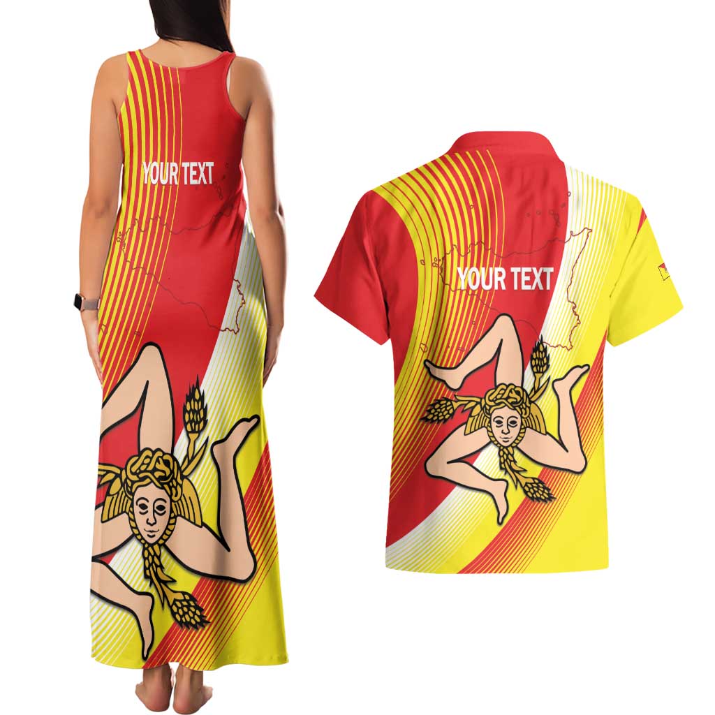 Personalized Sicilia La Trinacria Couples Matching Tank Maxi Dress and Hawaiian Shirt Sicilian Map Flag Color