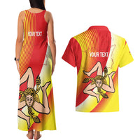 Personalized Sicilia La Trinacria Couples Matching Tank Maxi Dress and Hawaiian Shirt Sicilian Map Flag Color