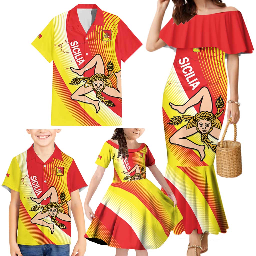 Personalized Sicilia La Trinacria Family Matching Mermaid Dress and Hawaiian Shirt Sicilian Map Flag Color