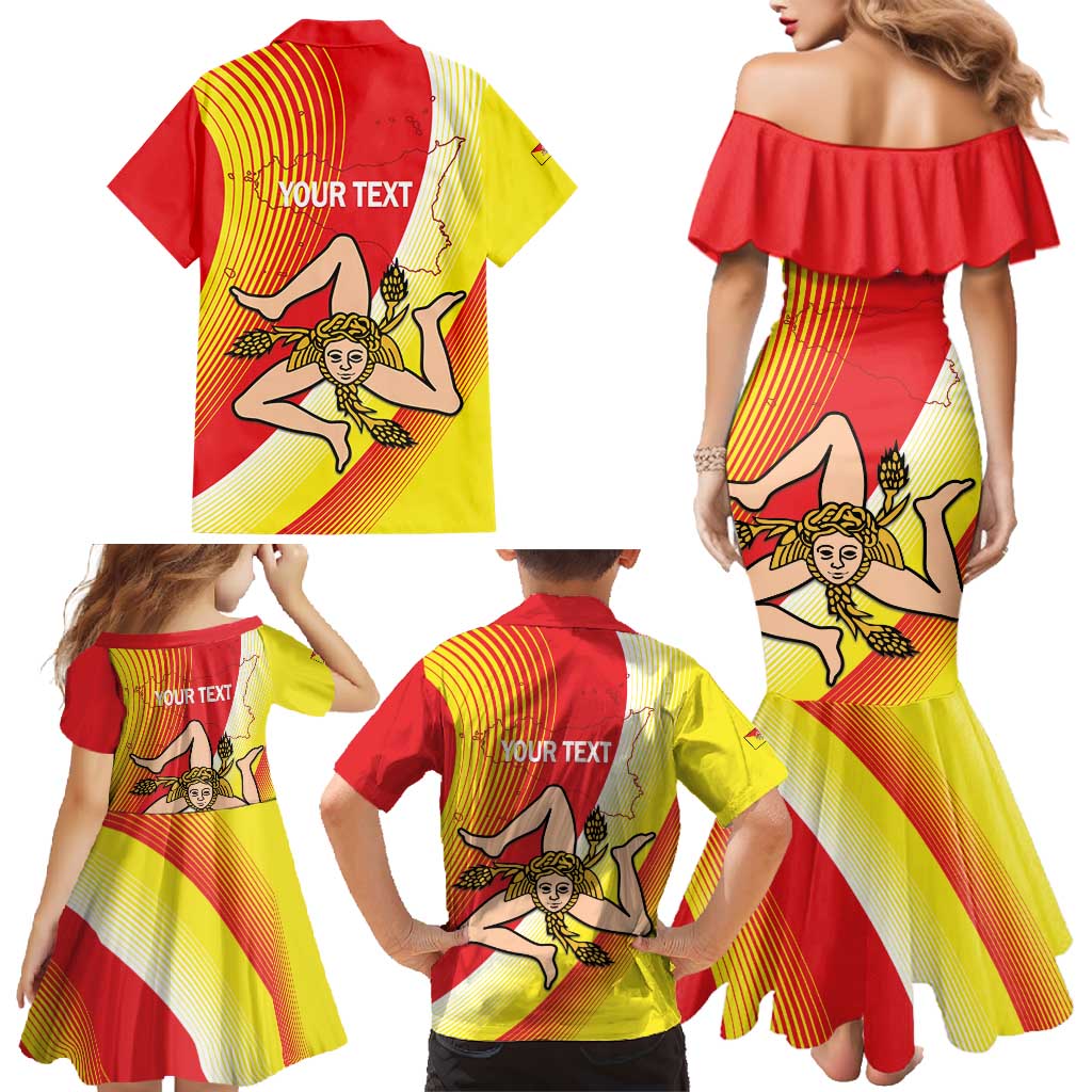 Personalized Sicilia La Trinacria Family Matching Mermaid Dress and Hawaiian Shirt Sicilian Map Flag Color