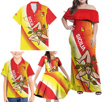 Personalized Sicilia La Trinacria Family Matching Off Shoulder Maxi Dress and Hawaiian Shirt Sicilian Map Flag Color
