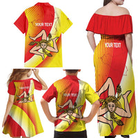Personalized Sicilia La Trinacria Family Matching Off Shoulder Maxi Dress and Hawaiian Shirt Sicilian Map Flag Color