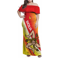 Personalized Sicilia La Trinacria Family Matching Off Shoulder Maxi Dress and Hawaiian Shirt Sicilian Map Flag Color