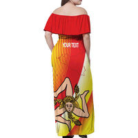 Personalized Sicilia La Trinacria Family Matching Off Shoulder Maxi Dress and Hawaiian Shirt Sicilian Map Flag Color