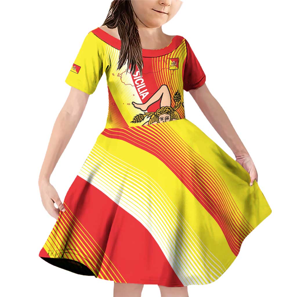 Personalized Sicilia La Trinacria Family Matching Off Shoulder Short Dress and Hawaiian Shirt Sicilian Map Flag Color