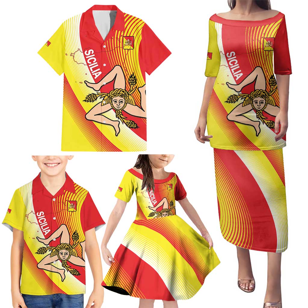 Personalized Sicilia La Trinacria Family Matching Puletasi and Hawaiian Shirt Sicilian Map Flag Color