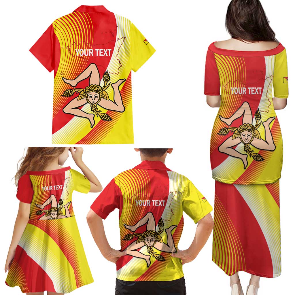 Personalized Sicilia La Trinacria Family Matching Puletasi and Hawaiian Shirt Sicilian Map Flag Color