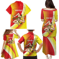 Personalized Sicilia La Trinacria Family Matching Puletasi and Hawaiian Shirt Sicilian Map Flag Color