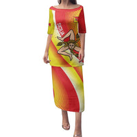 Personalized Sicilia La Trinacria Family Matching Puletasi and Hawaiian Shirt Sicilian Map Flag Color