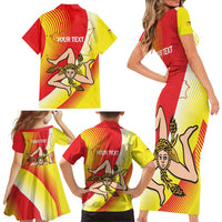 Personalized Sicilia La Trinacria Family Matching Short Sleeve Bodycon Dress and Hawaiian Shirt Sicilian Map Flag Color