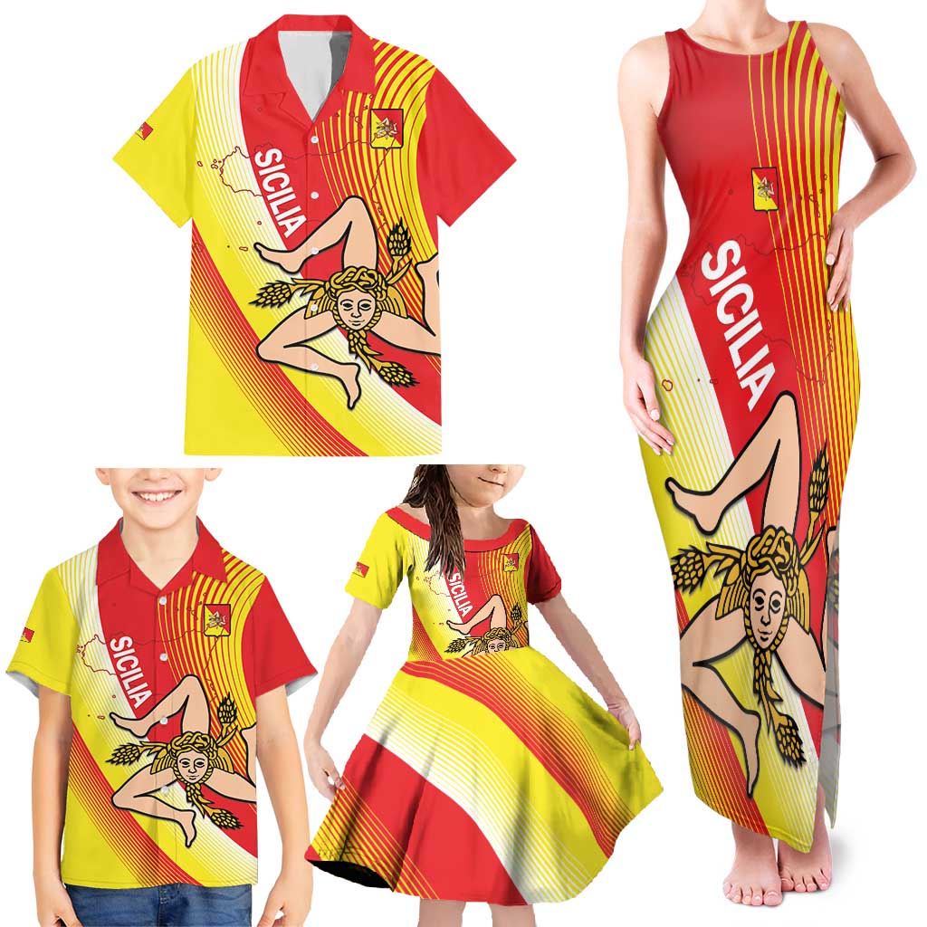 Personalized Sicilia La Trinacria Family Matching Tank Maxi Dress and Hawaiian Shirt Sicilian Map Flag Color
