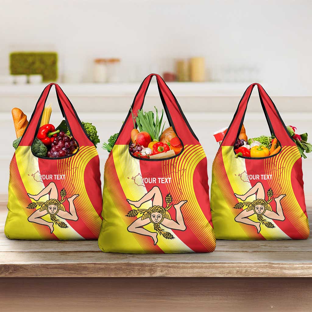 Personalized Sicilia La Trinacria Grocery Bag Sicilian Map Flag Color