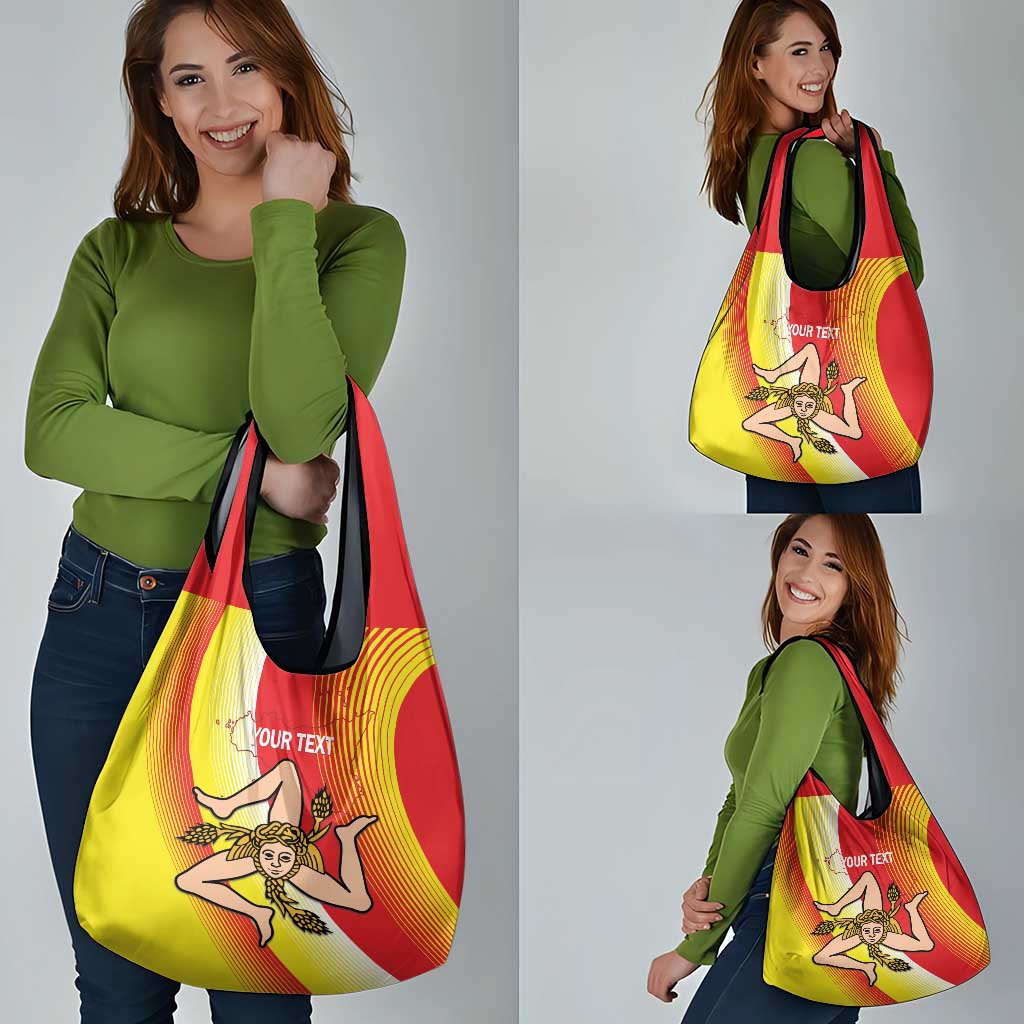 Personalized Sicilia La Trinacria Grocery Bag Sicilian Map Flag Color