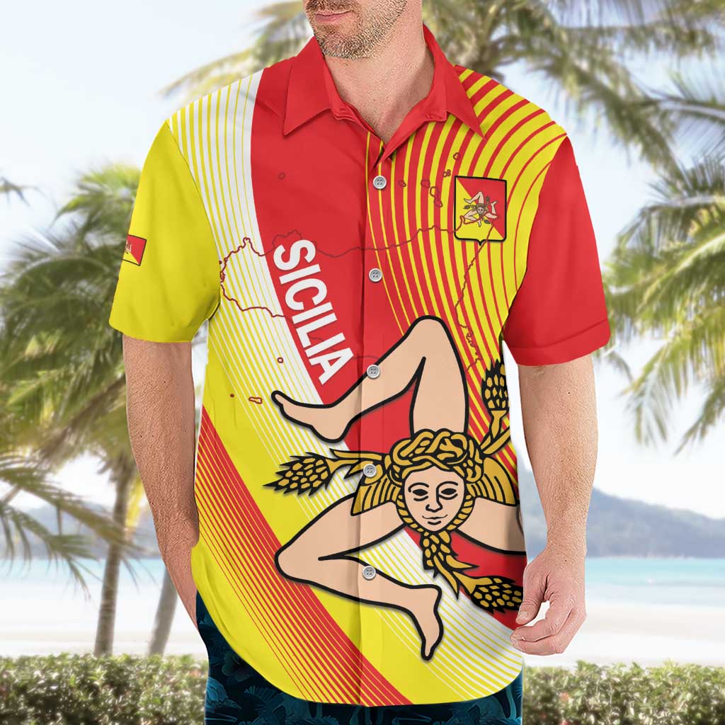 Personalized Sicilia La Trinacria Hawaiian Shirt Sicilian Map Flag Color