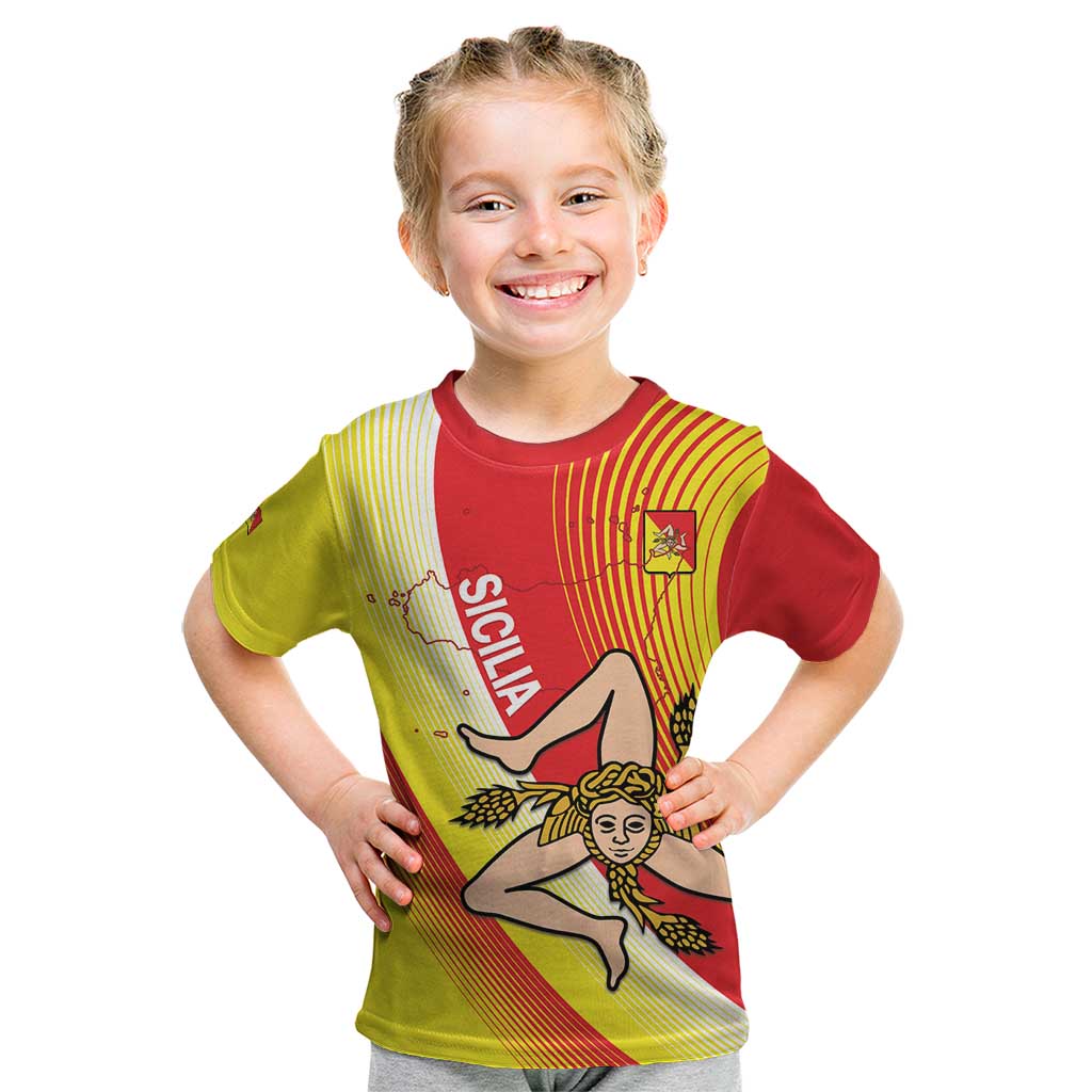 Personalized Sicilia La Trinacria Kid T Shirt Sicilian Map Flag Color