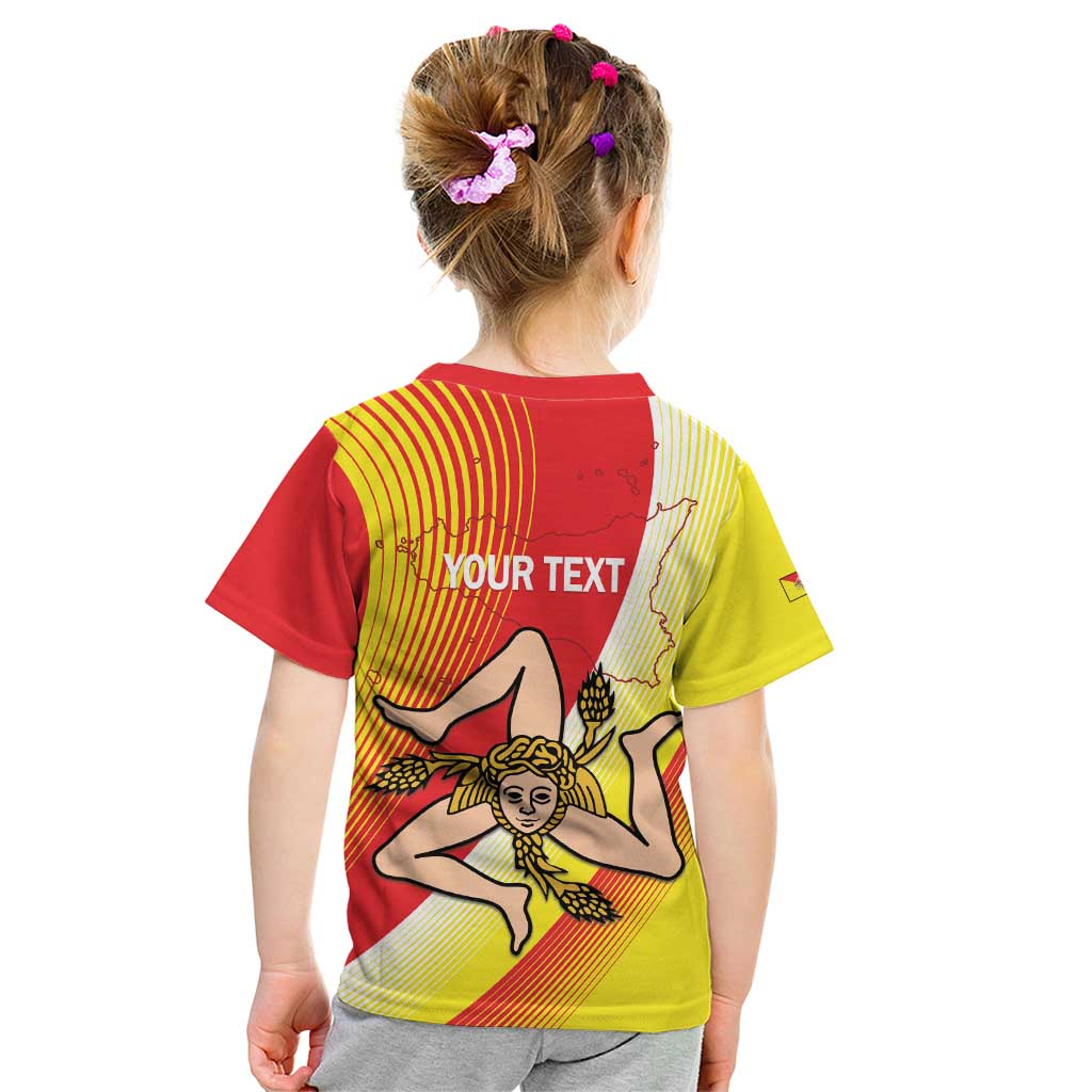 Personalized Sicilia La Trinacria Kid T Shirt Sicilian Map Flag Color