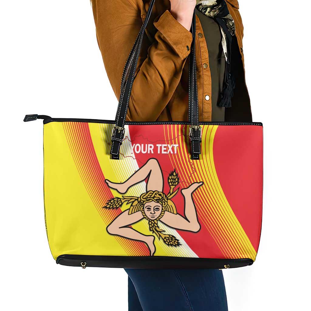 Personalized Sicilia La Trinacria Leather Tote Bag Sicilian Map Flag Color